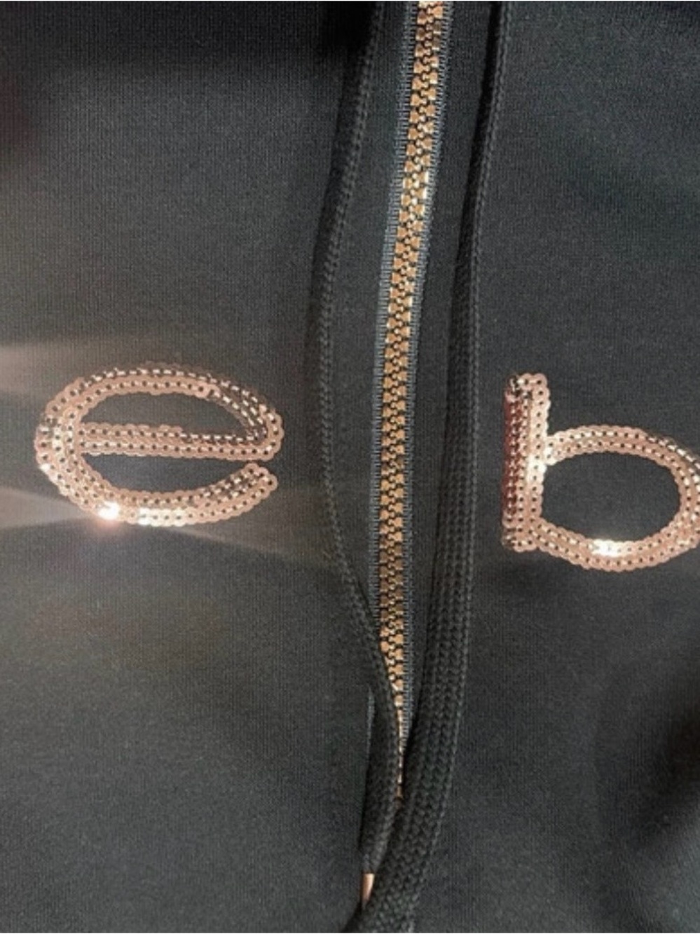 bebe hooded Jacket with Rose Gold Sequin Logo